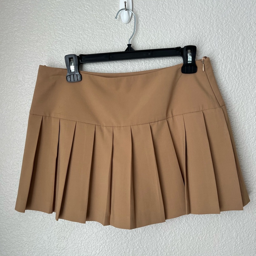 Zara Pleated Camel Skirt with Built in Shorts, M